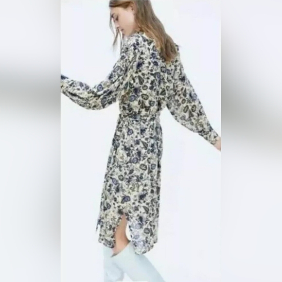 Zara Dresses & Skirts - Zara Bohemian Floral Mockneck Belted Side Slits Midi Dress